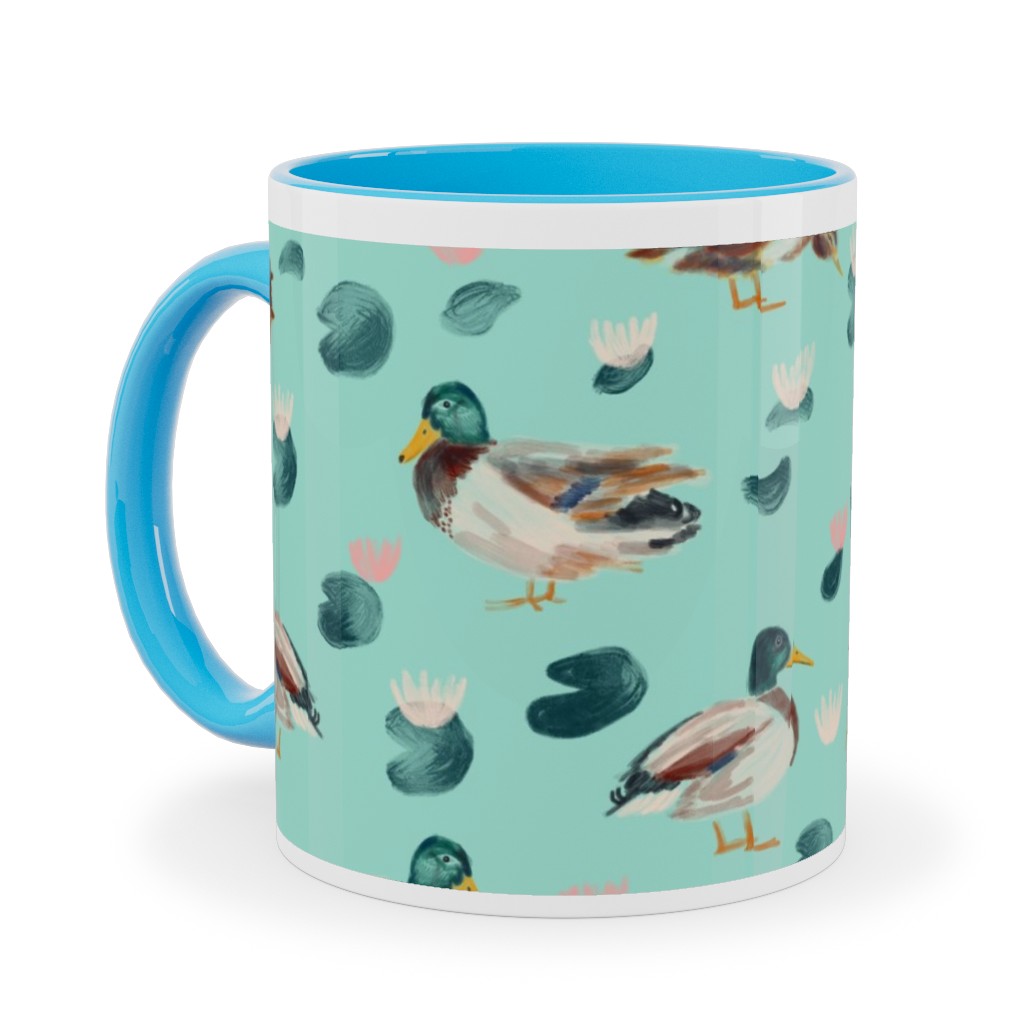 Mallard Ducks Ceramic Mug, Light Blue, , 11oz, Green, Frost
