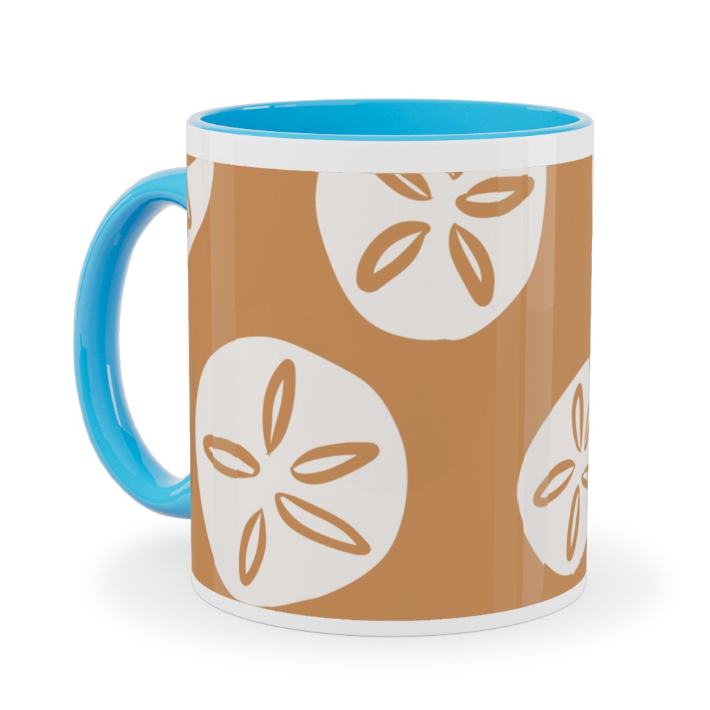 Sand Dollar Sea Shells Ceramic Mug, Light Blue, , 11oz, Orange, Pueblo