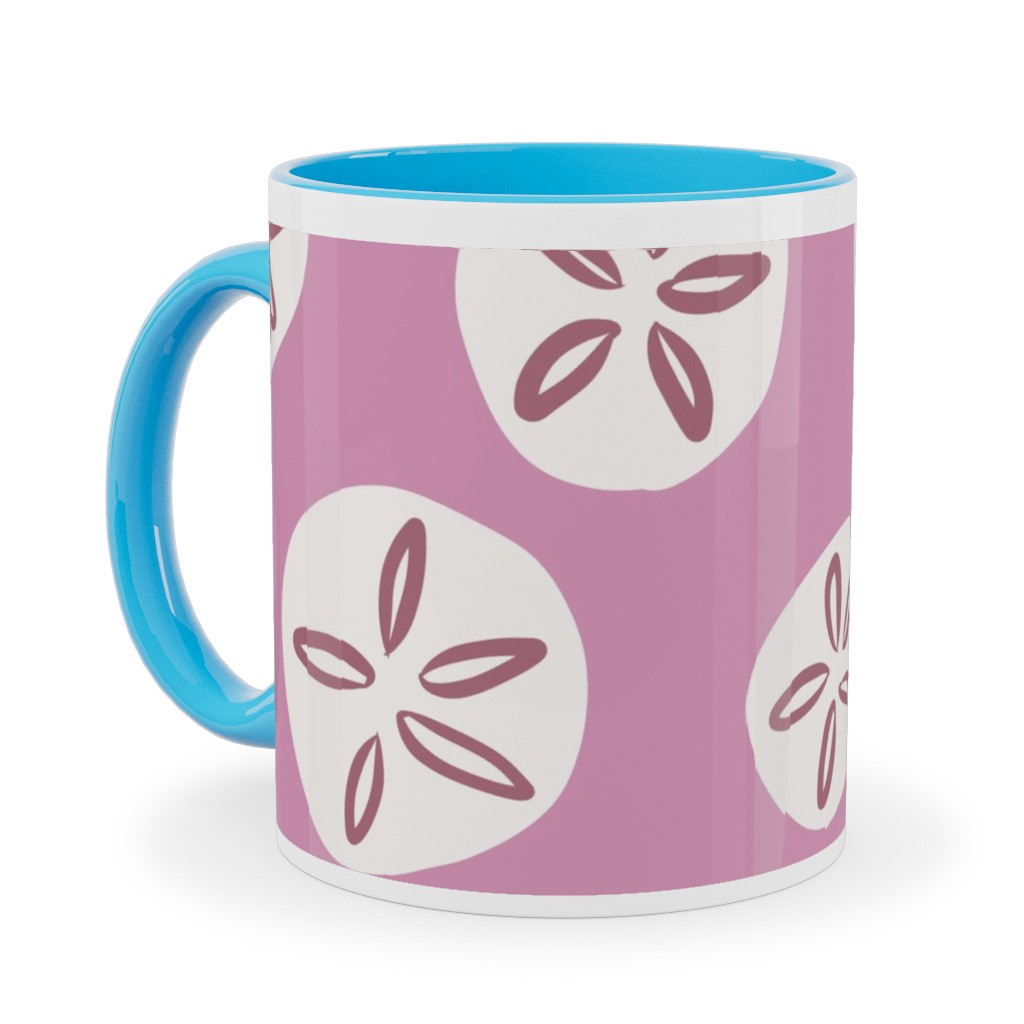 Sand Dollar Sea Shells Ceramic Mug, Light Blue, , 11oz, Pink, Whisper