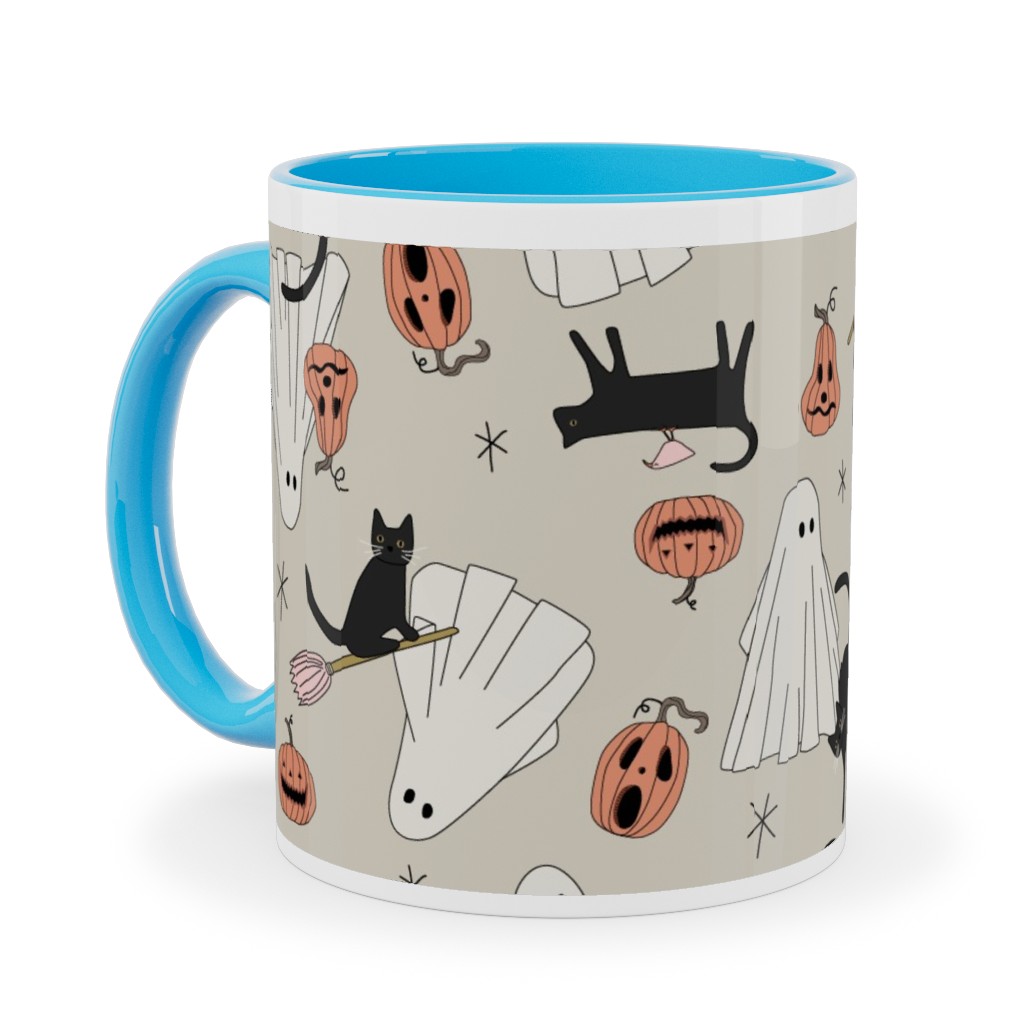 Spooky Halloween Ceramic Mug, Light Blue,  , 11oz, Beige