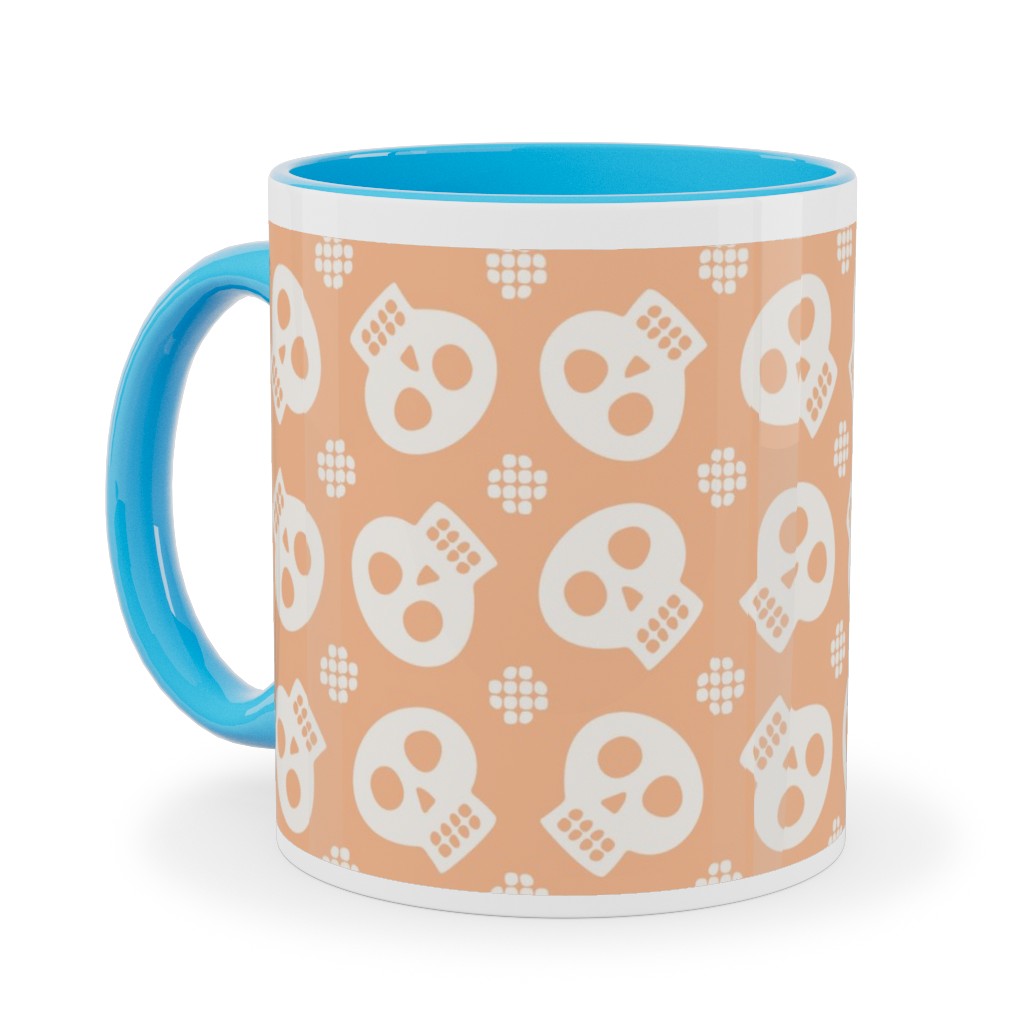 Halloween Skulls Ceramic Mug, Light Blue, , 11oz, Orange, Beige