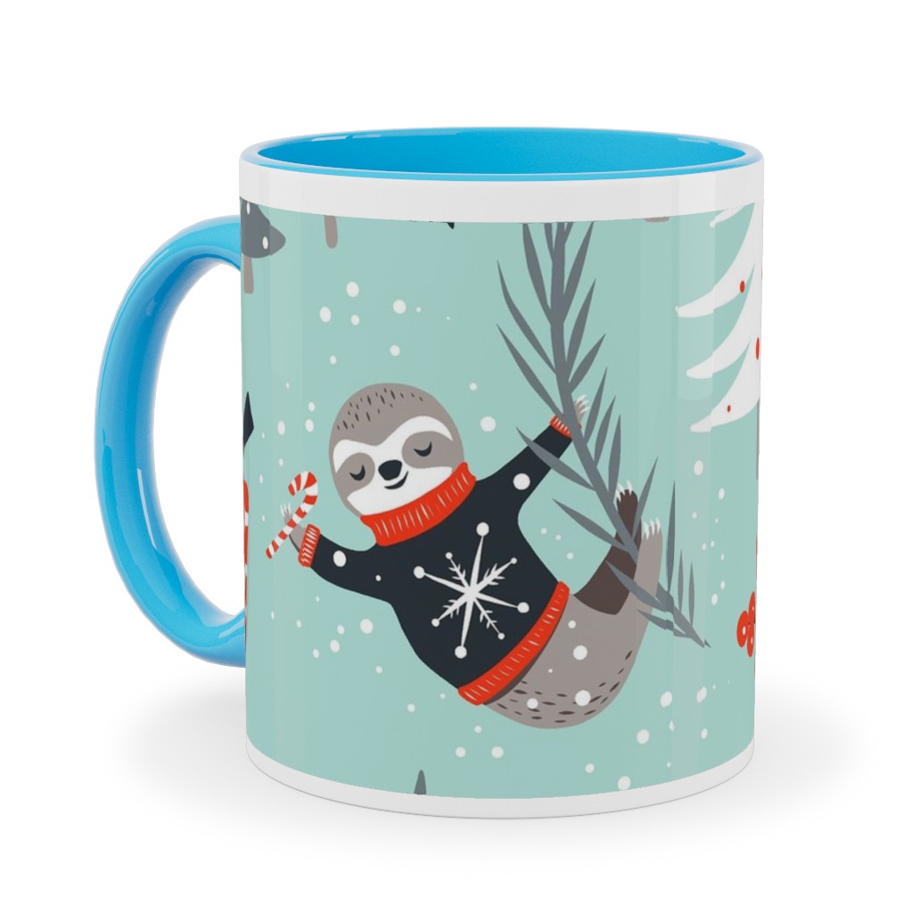 Slothy Holidays Ceramic Mug, Light Blue, , 11oz, Multicolor, Oasis