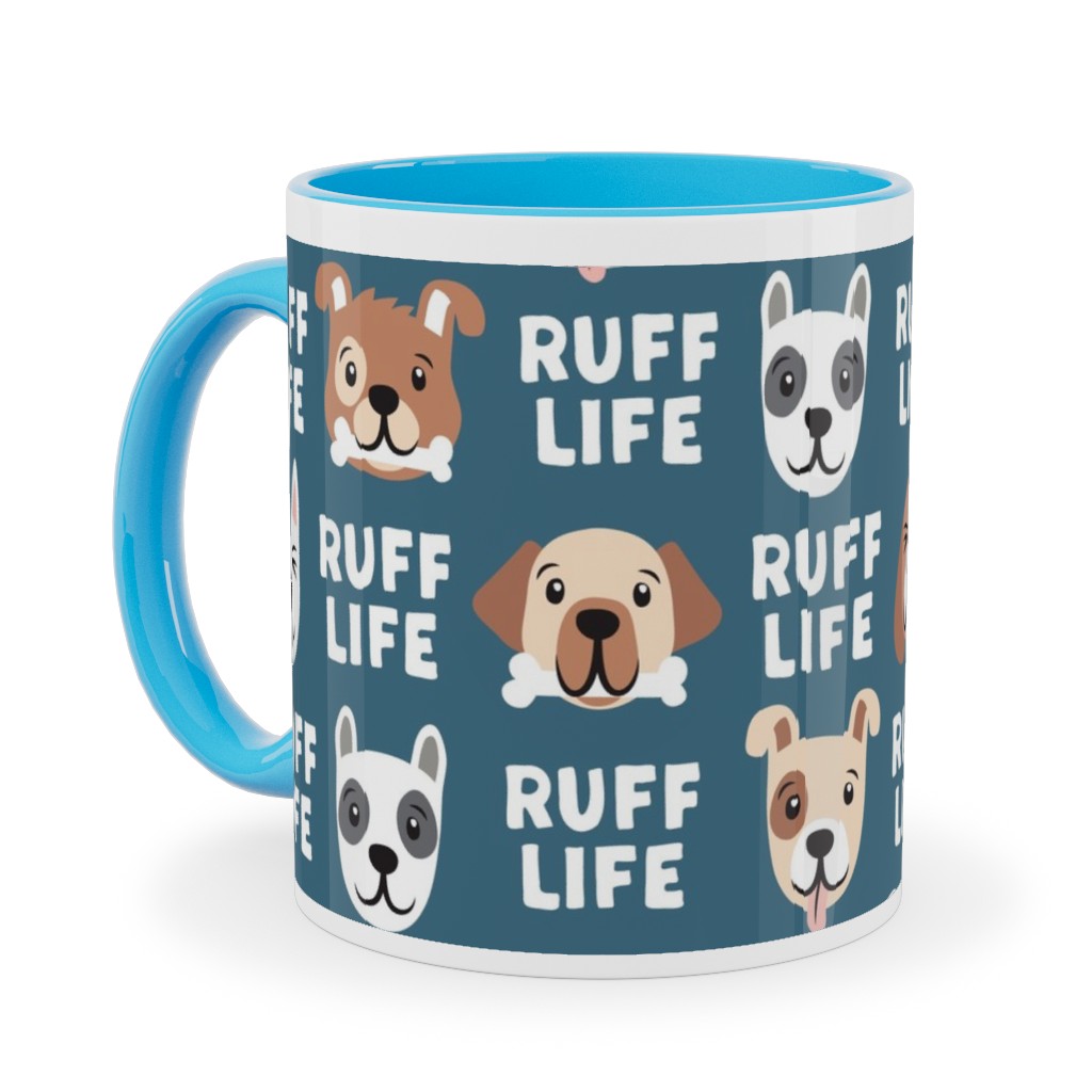 Ruff Life - Dog - Dark Blue Ceramic Mug, Light Blue,  , 11oz, Blue