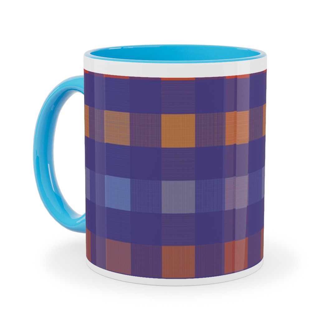 Picnic Plaid Ceramic Mug, Light Blue, , 11oz, Multicolor, Viola
