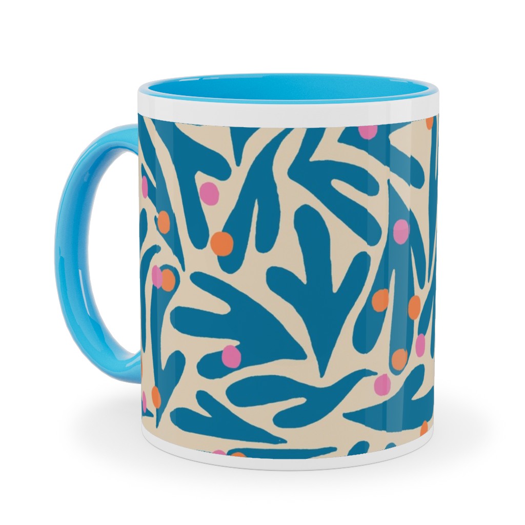 Funky Flora - Blue and White Ceramic Mug, Light Blue,  , 11oz, Blue