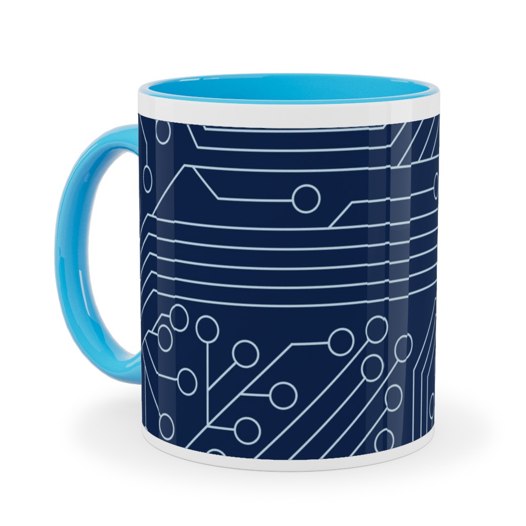 Motherboard Computer Science Ceramic Mug, Light Blue,  , 11oz, Blue