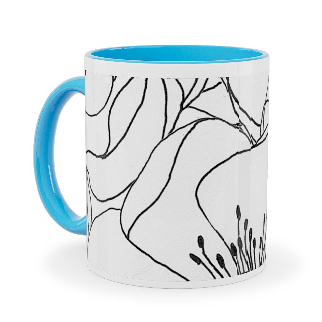 White Anemones - Neutral Ceramic Mug, Light Blue,  , 11oz, White