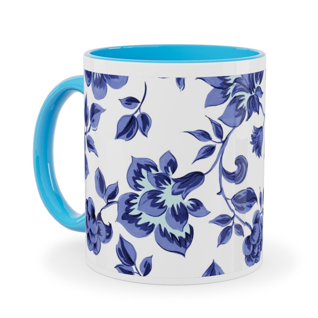 Fleurs De Provence - Blue and White Ceramic Mug, Light Blue,  , 11oz, Blue