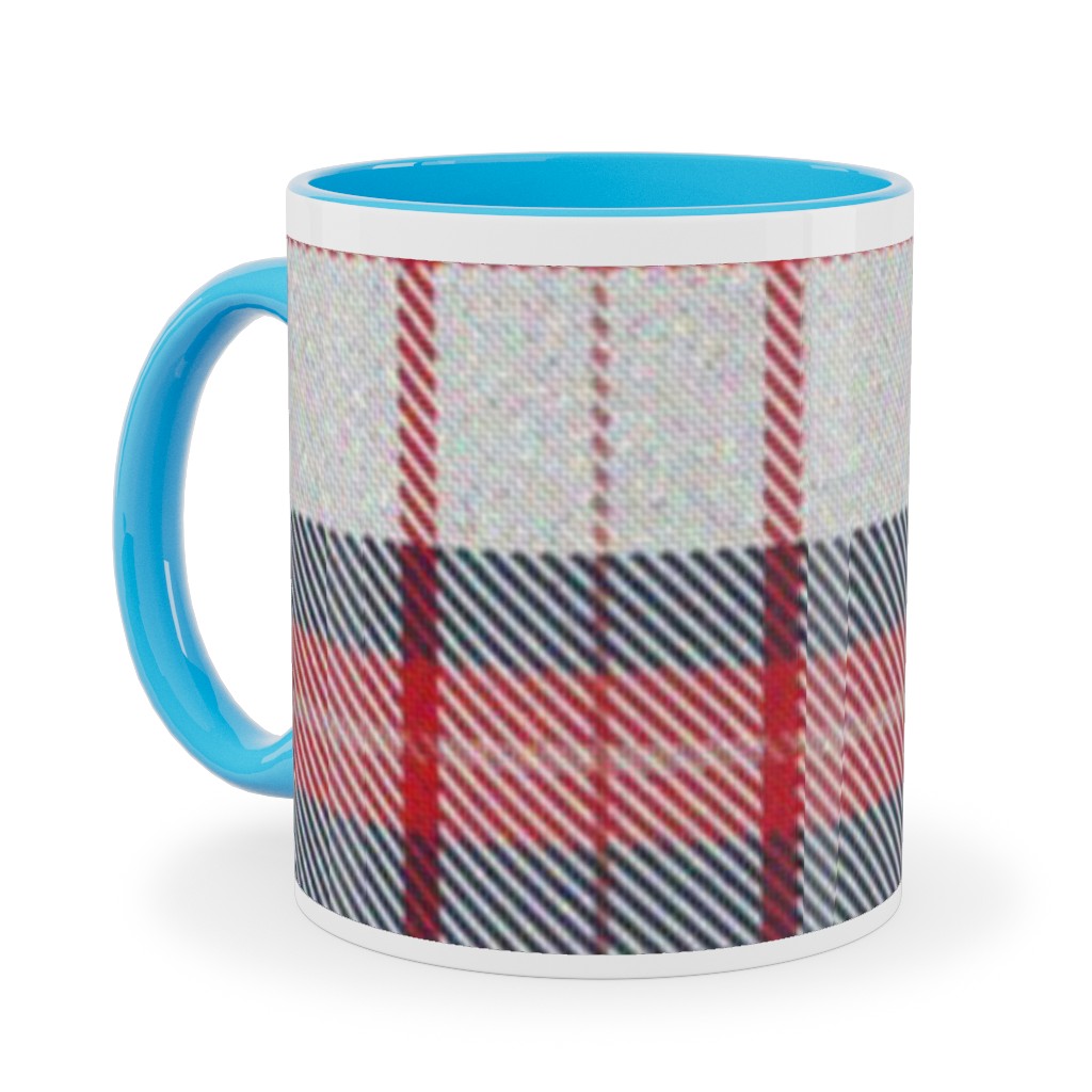 Red White and Blue Plaid Ceramic Mug, Light Blue,  , 11oz, Multicolor