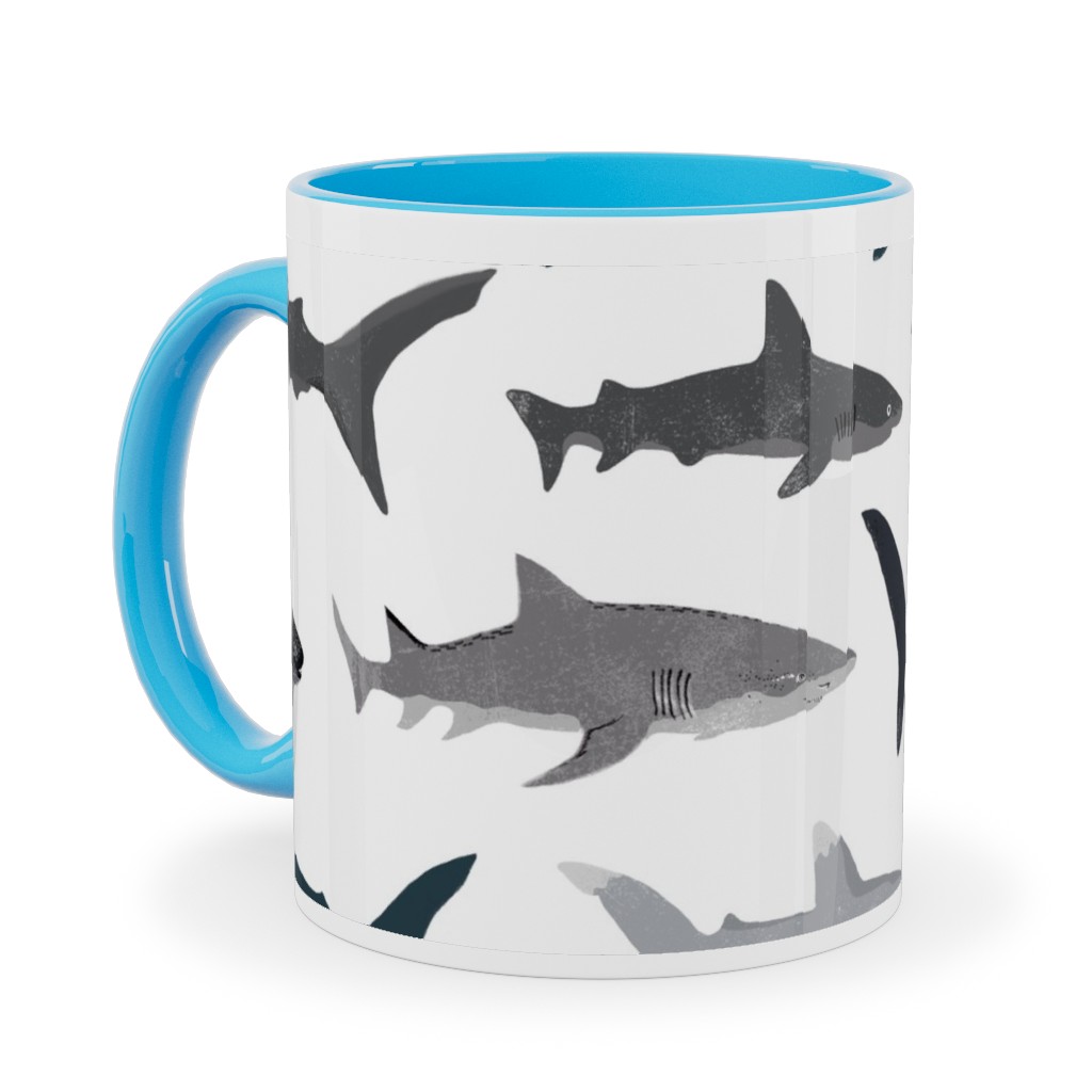 Sharks - Neutral Ceramic Mug, Light Blue,  , 11oz, Gray