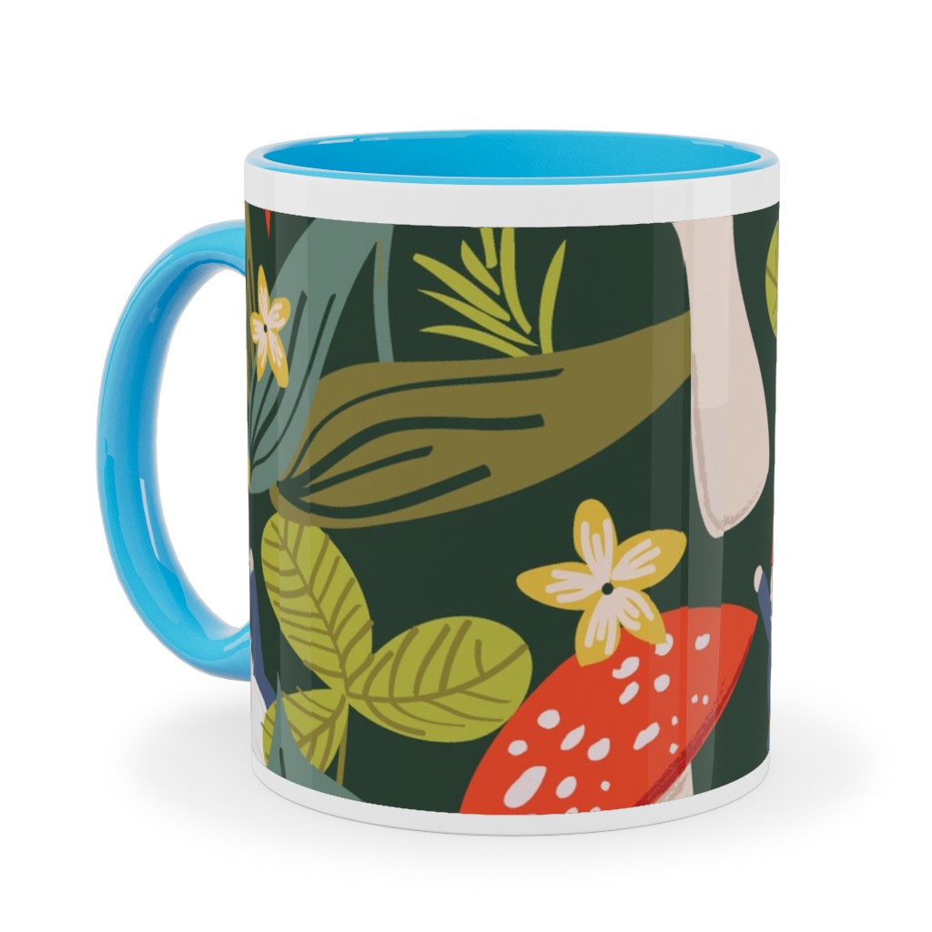 Woodland Gnomes & Mushrooms - Green Ceramic Mug, Light Blue,  , 11oz, Green