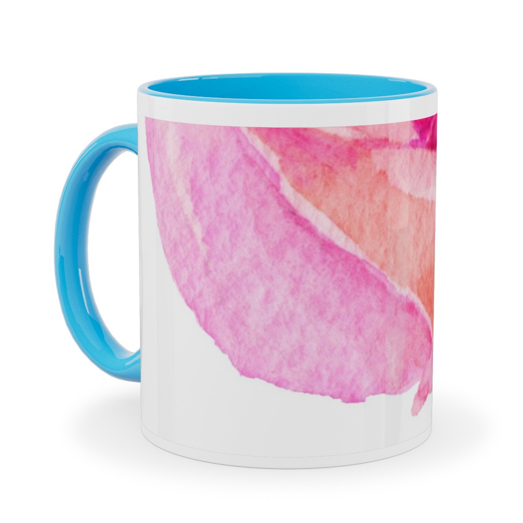 Spring Peonies, Roses, and Poppies - Pink Ceramic Mug, Light Blue,  , 11oz, Pink
