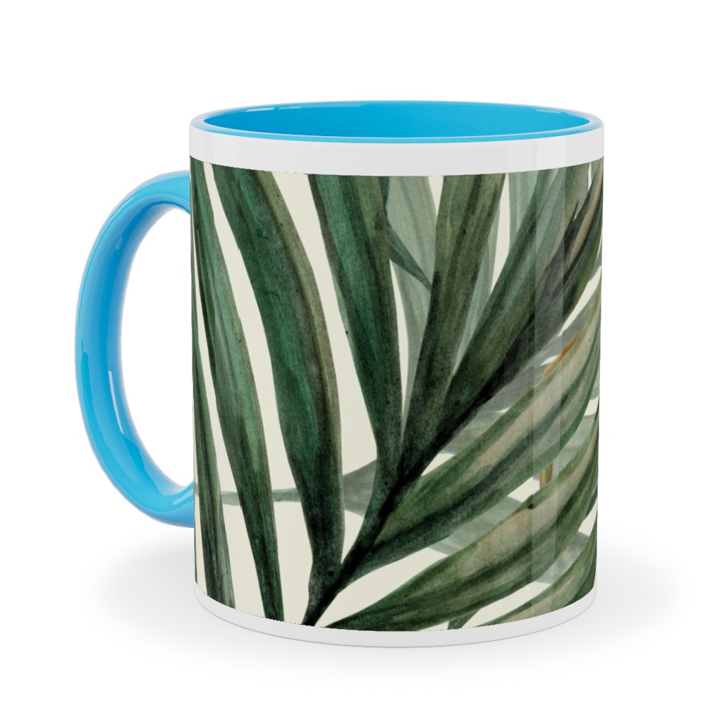 Palm Leaves King Pineapple Ceramic Mug, Light Blue, , 11oz, Green, Classic Green