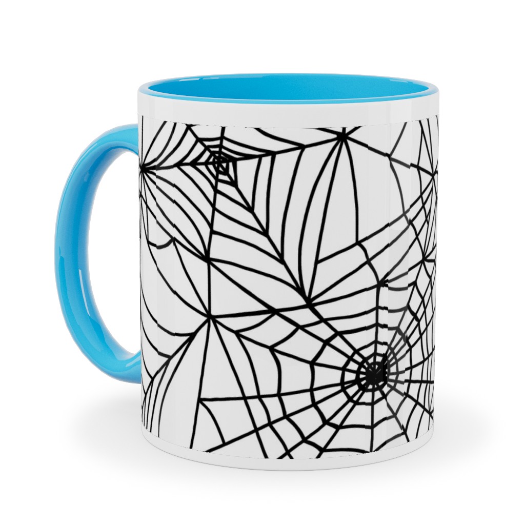 Spooky Spider Web Ceramic Mug, Light Blue, , 11oz, White, White
