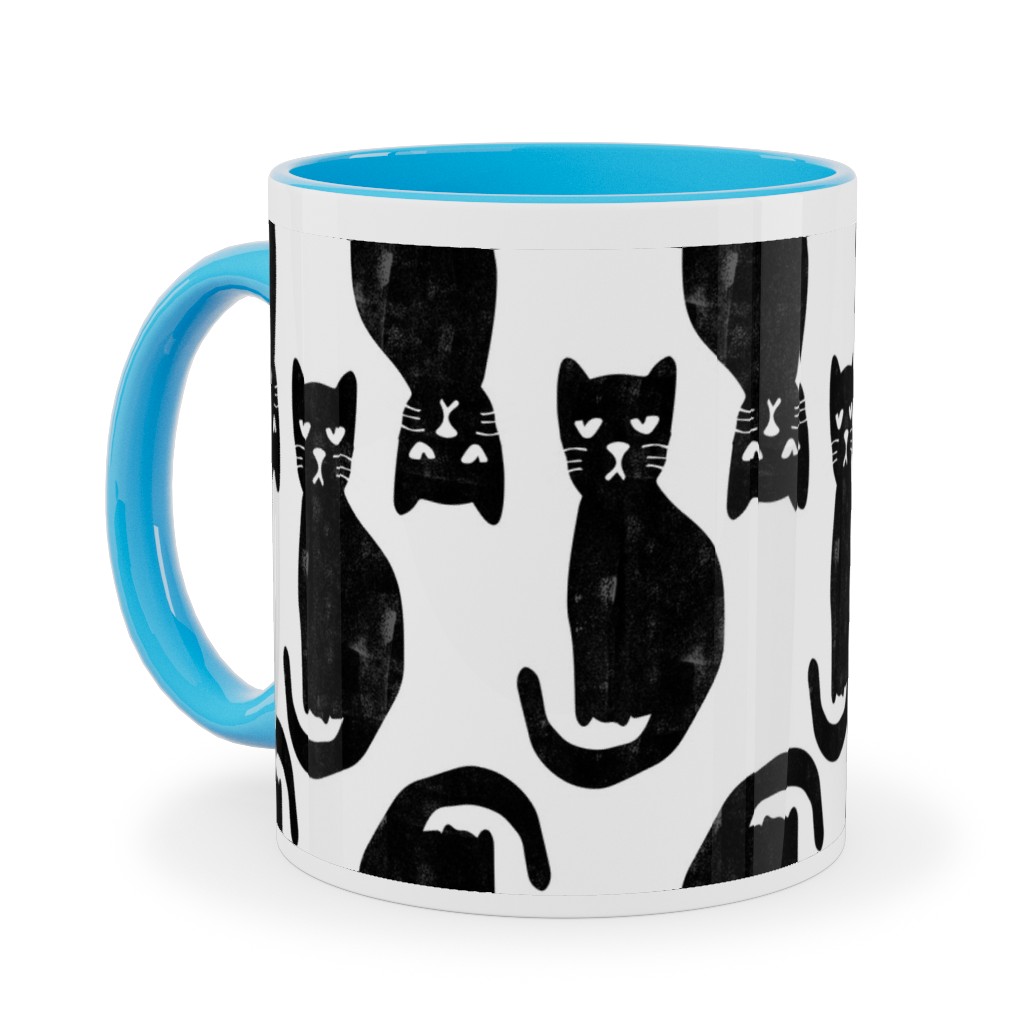 Black Cat Ceramic Mug, Light Blue, , 11oz, Black, Black