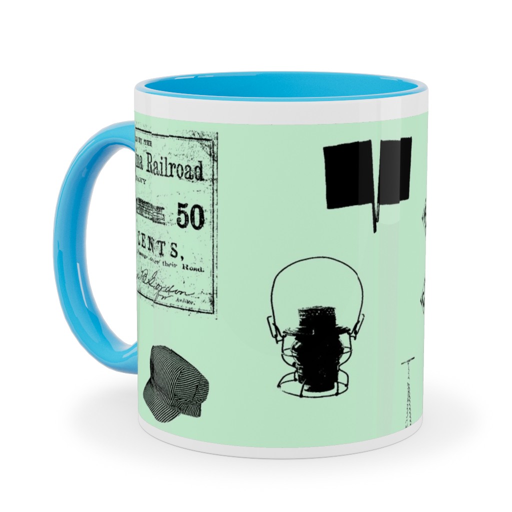 Railroad Ceramic Mug, Light Blue, , 11oz, Green, Frosted Glass