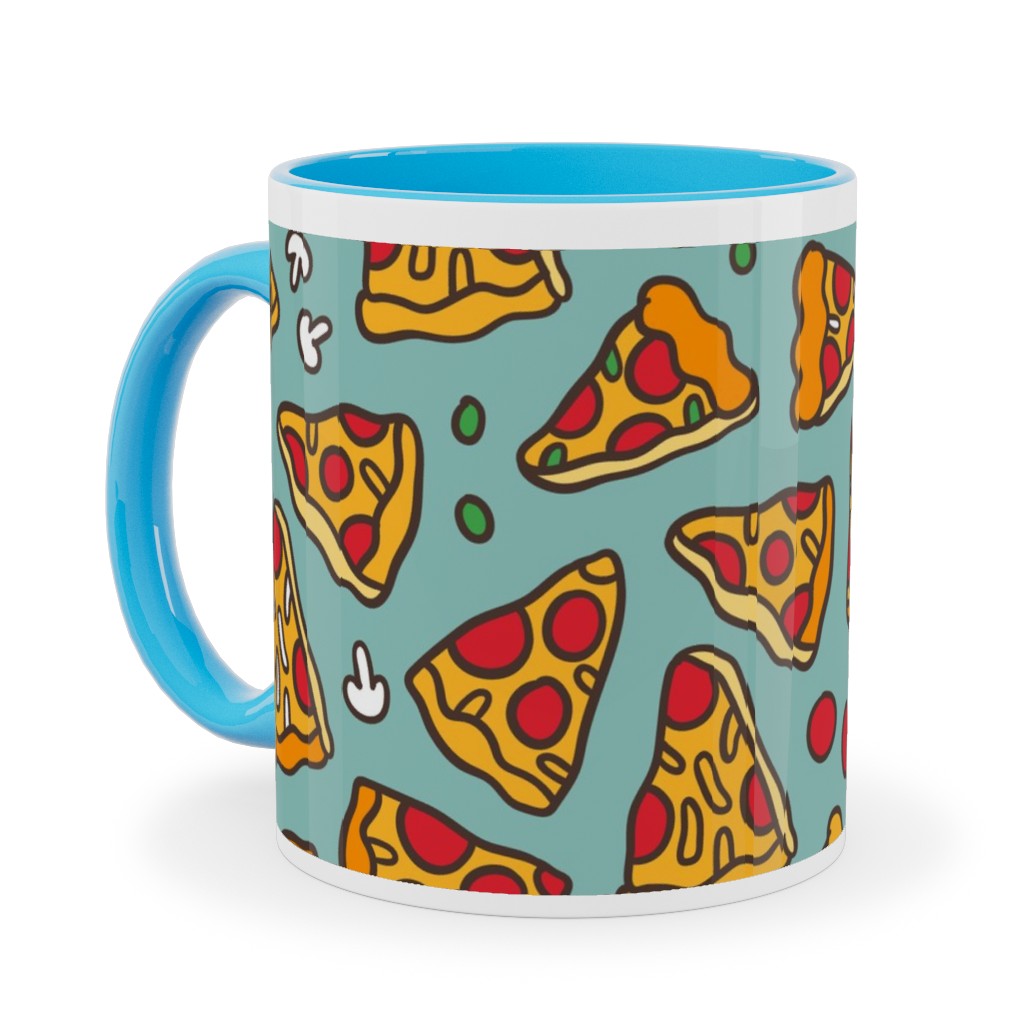 Pizza Pattern Ceramic Mug, Light Blue, , 11oz, Blue, Boardwalk