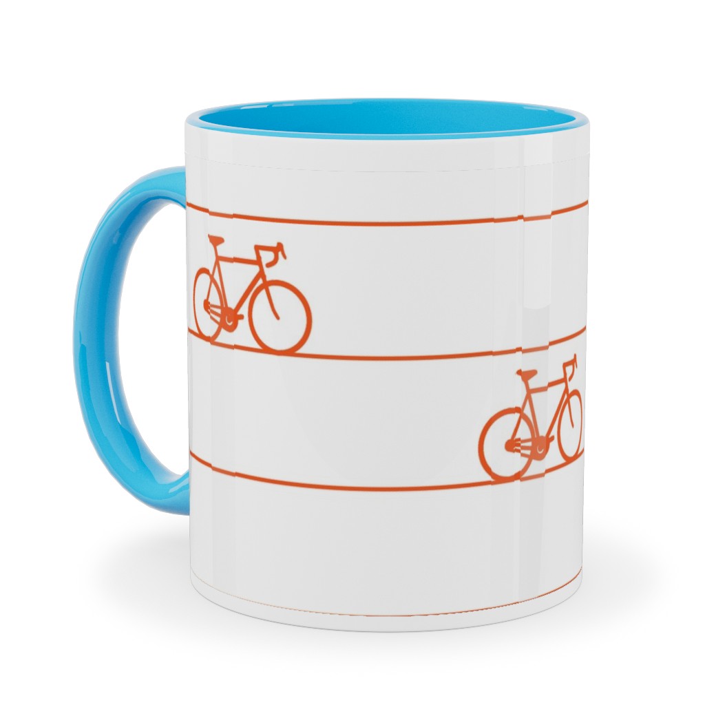 Biking Ceramic Mug, Light Blue,  , 11oz, Orange