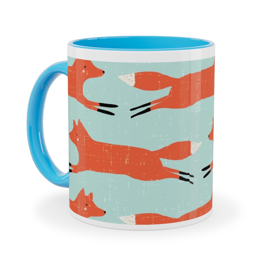 Little Orange Fox - Orange and Green Ceramic Mug, Light Blue, , 11oz, Orange, Orange