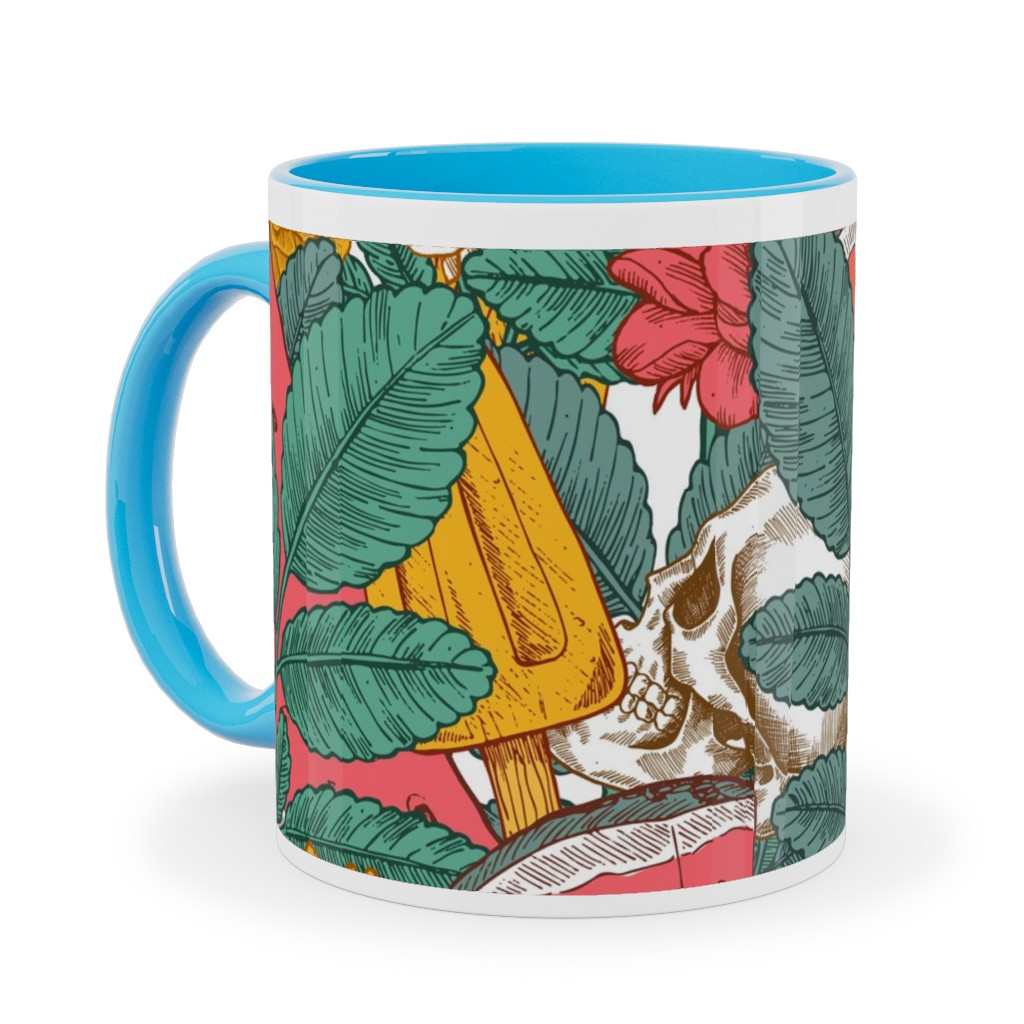 Summer Skull - Multi Ceramic Mug, Light Blue, , 11oz, Green, Classic Green