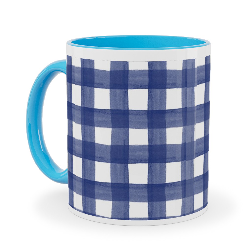 Watercolor Gingham - Navy Blue Ceramic Mug, Light Blue, , 11oz, Blue, True Blue