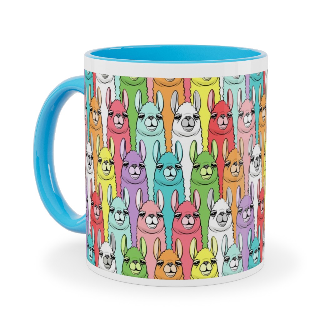 Rainbow Llamas - Multi Ceramic Mug, Light Blue, , 11oz, Multicolor