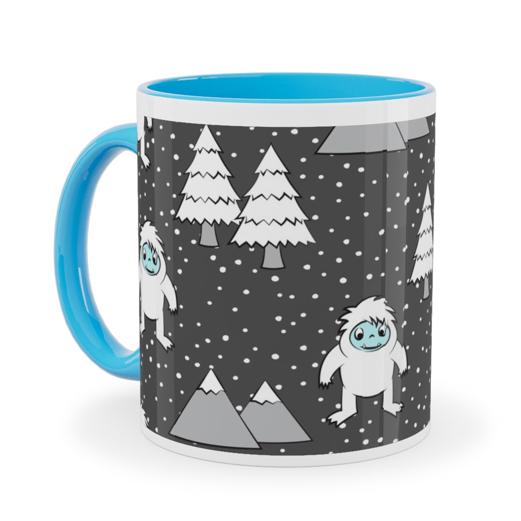 Yetti Tree Mountains - Gray Ceramic Mug, Light Blue,  , 11oz, Gray
