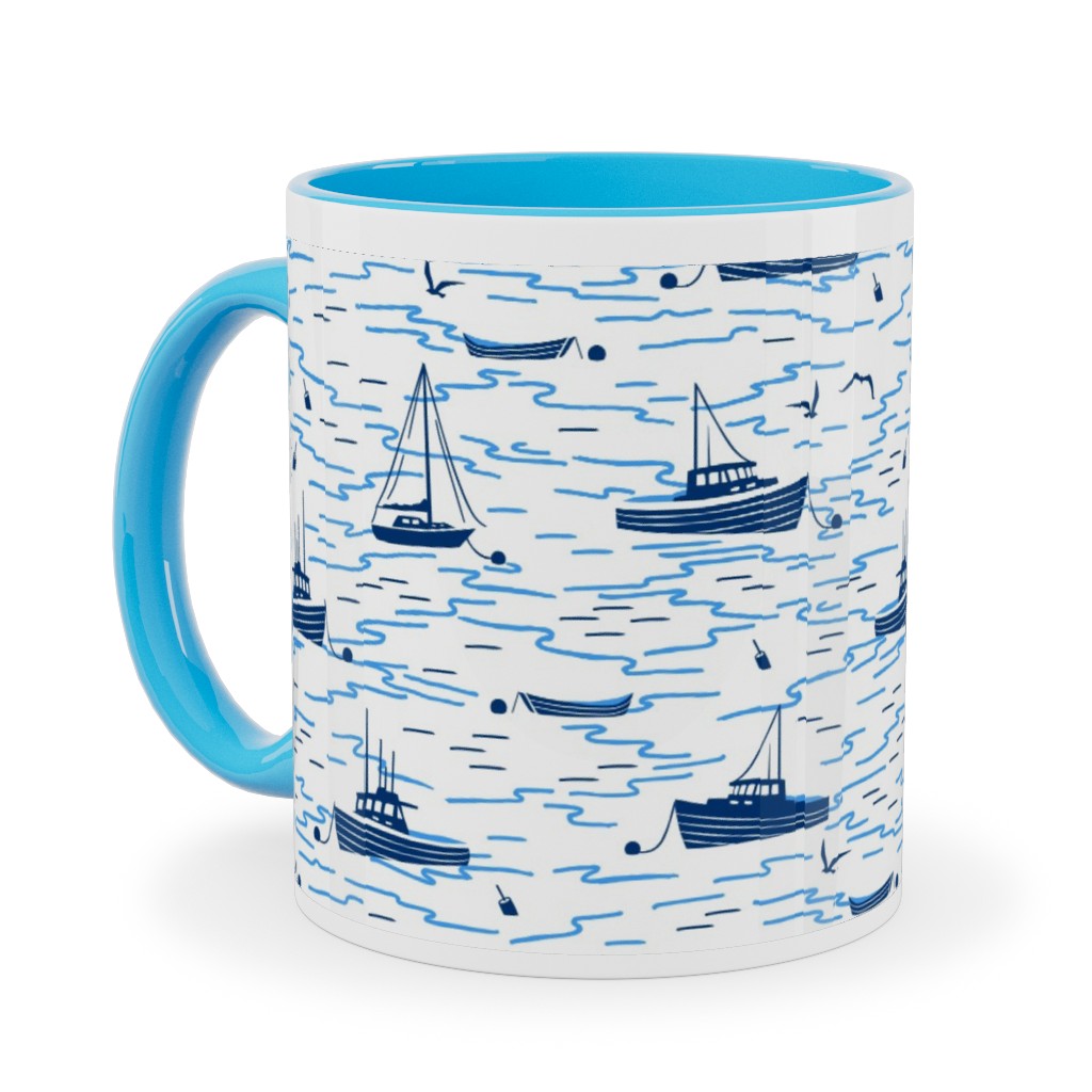 Harbor Boats - White Ceramic Mug, Light Blue,  , 11oz, Blue