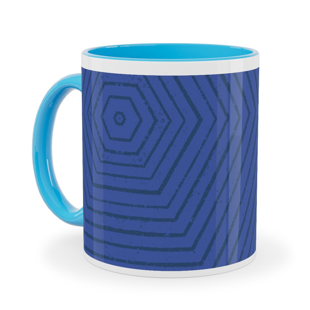 Concentric Hexagons - Cobalt Ceramic Mug, Light Blue,  , 11oz, Blue