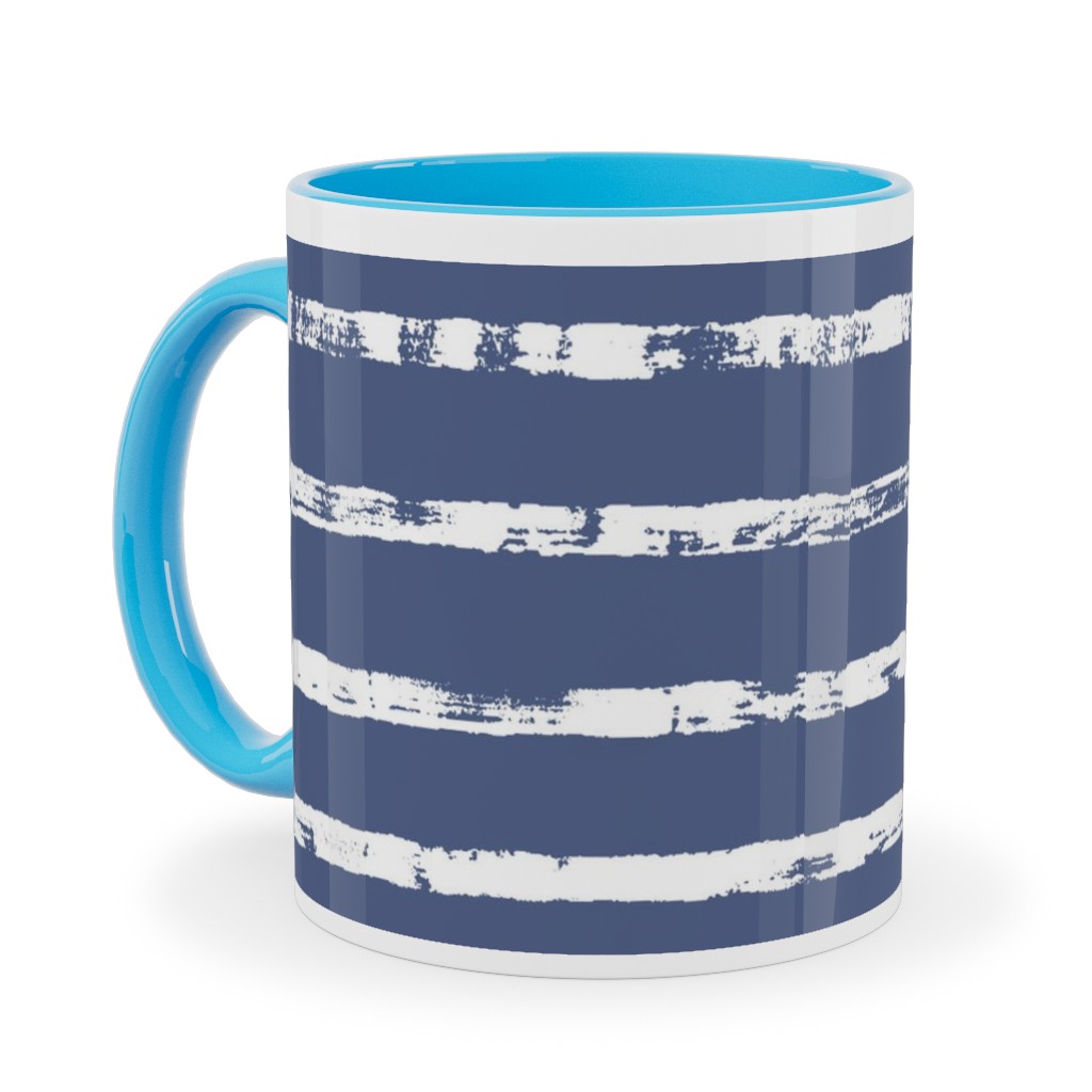 Distressed Dusty Blue and White Stripes Ceramic Mug, Light Blue, , 11oz, Blue, True Blue