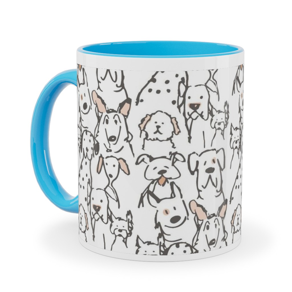Peach Pop Doodle Dogs - Black and White Ceramic Mug, Light Blue,  , 11oz, White
