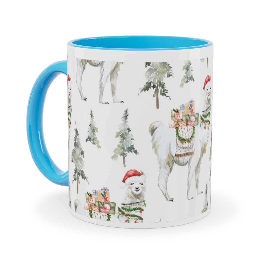 Winter Christmas Llama Ceramic Mug, Light Blue,  , 11oz, Multicolor