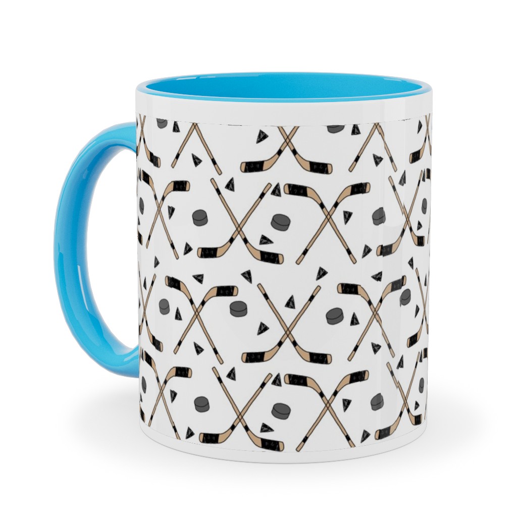 Hockey Stick and Puck Ceramic Mug, Light Blue, , 11oz, White, White