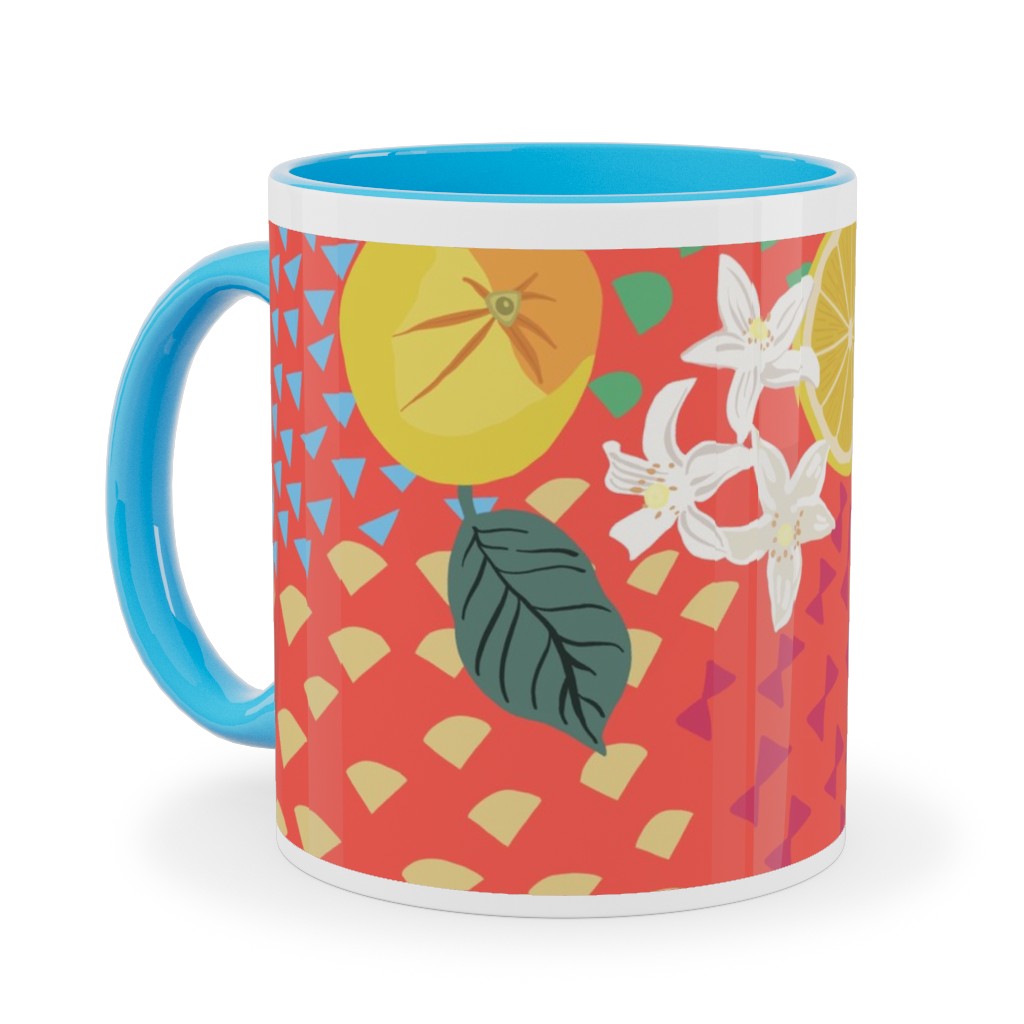 Lemon Flower and Pop - Pink Ceramic Mug, Light Blue, , 11oz, Pink, Bright Pink