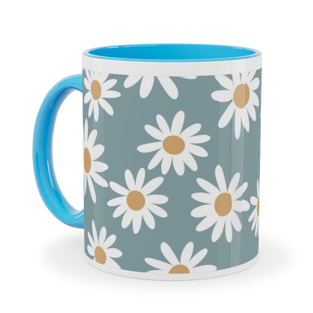 Daisies Ceramic Mug, Light Blue, , 11oz, Blue, Cool Gray