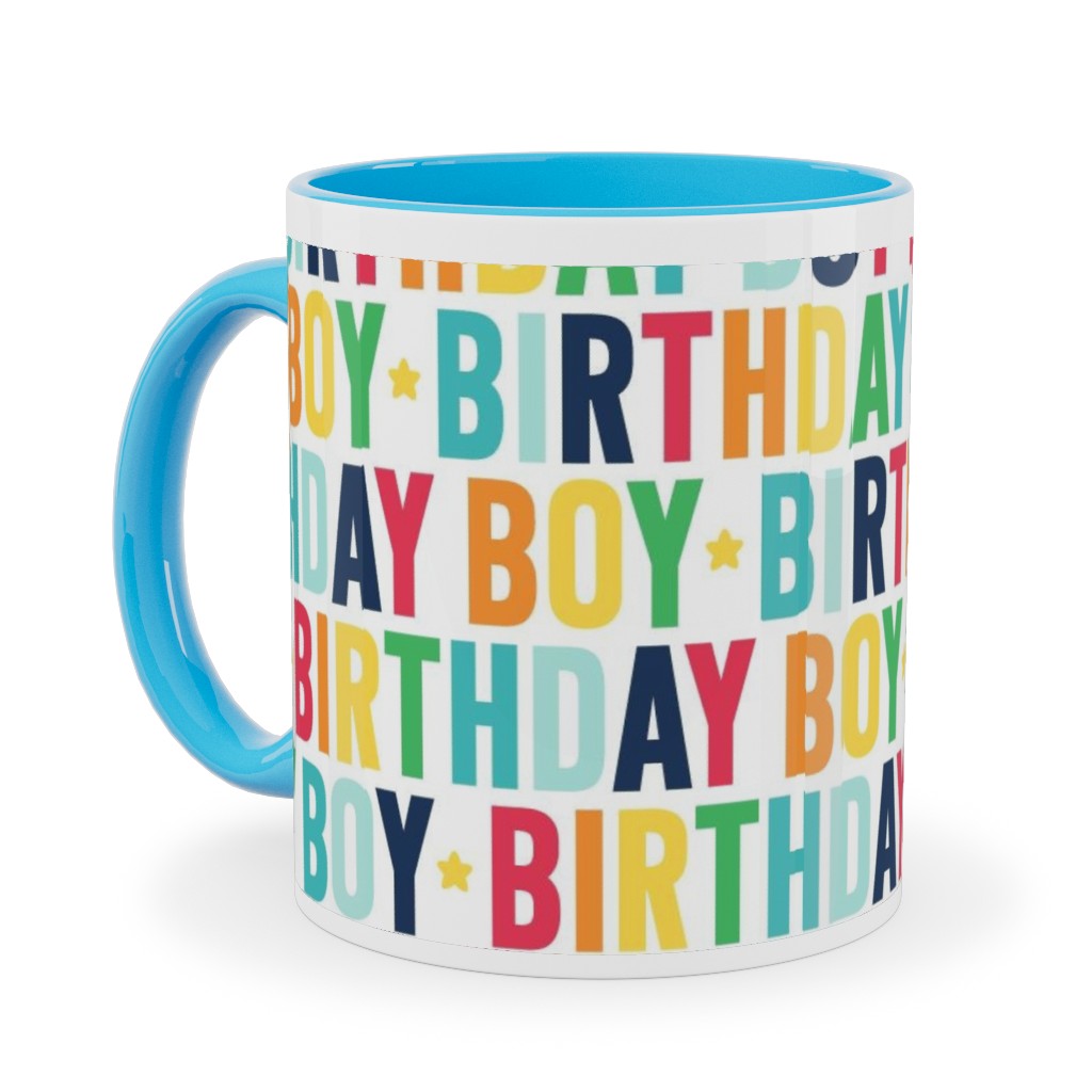 Birthday Boy - Uppercase - Rainbow Ceramic Mug, Light Blue, , 11oz, Multicolor