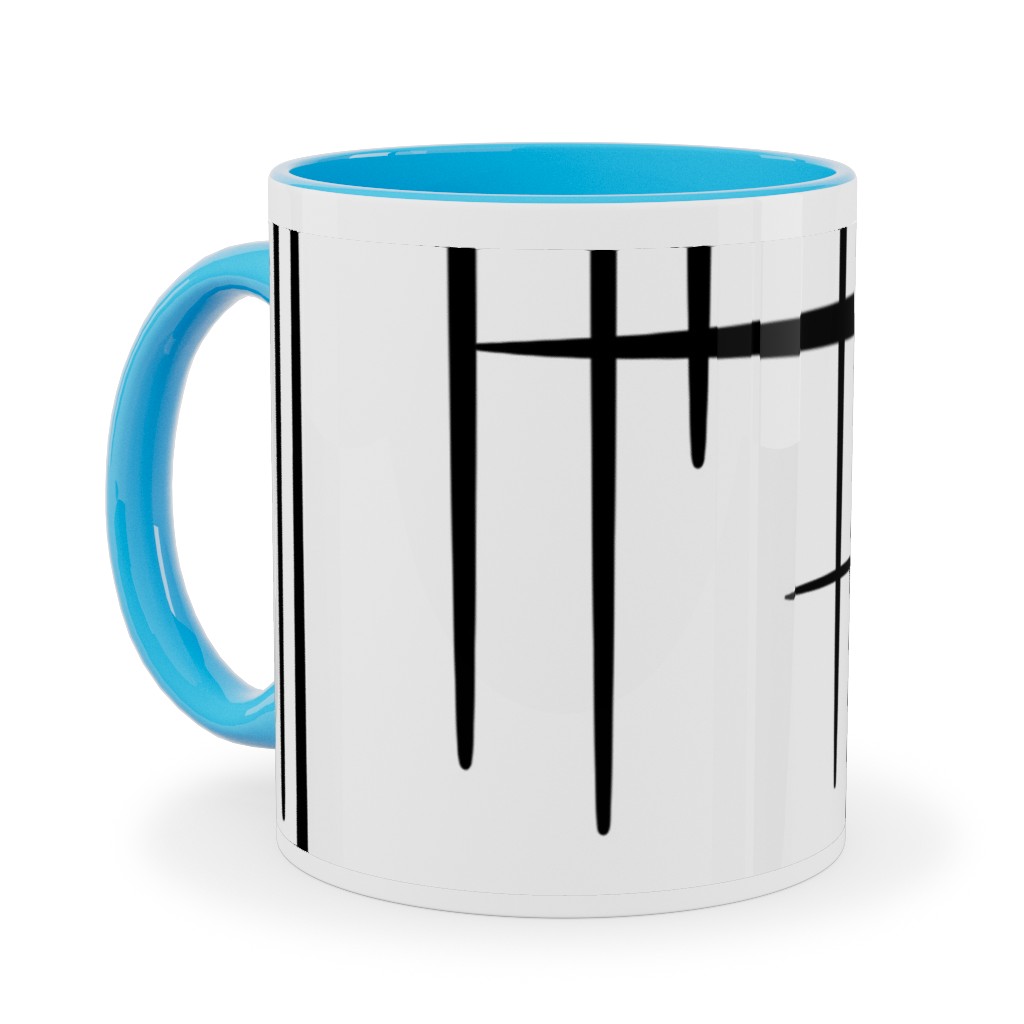 Abstract Line Pattern Ceramic Mug, Light Blue,  , 11oz, White