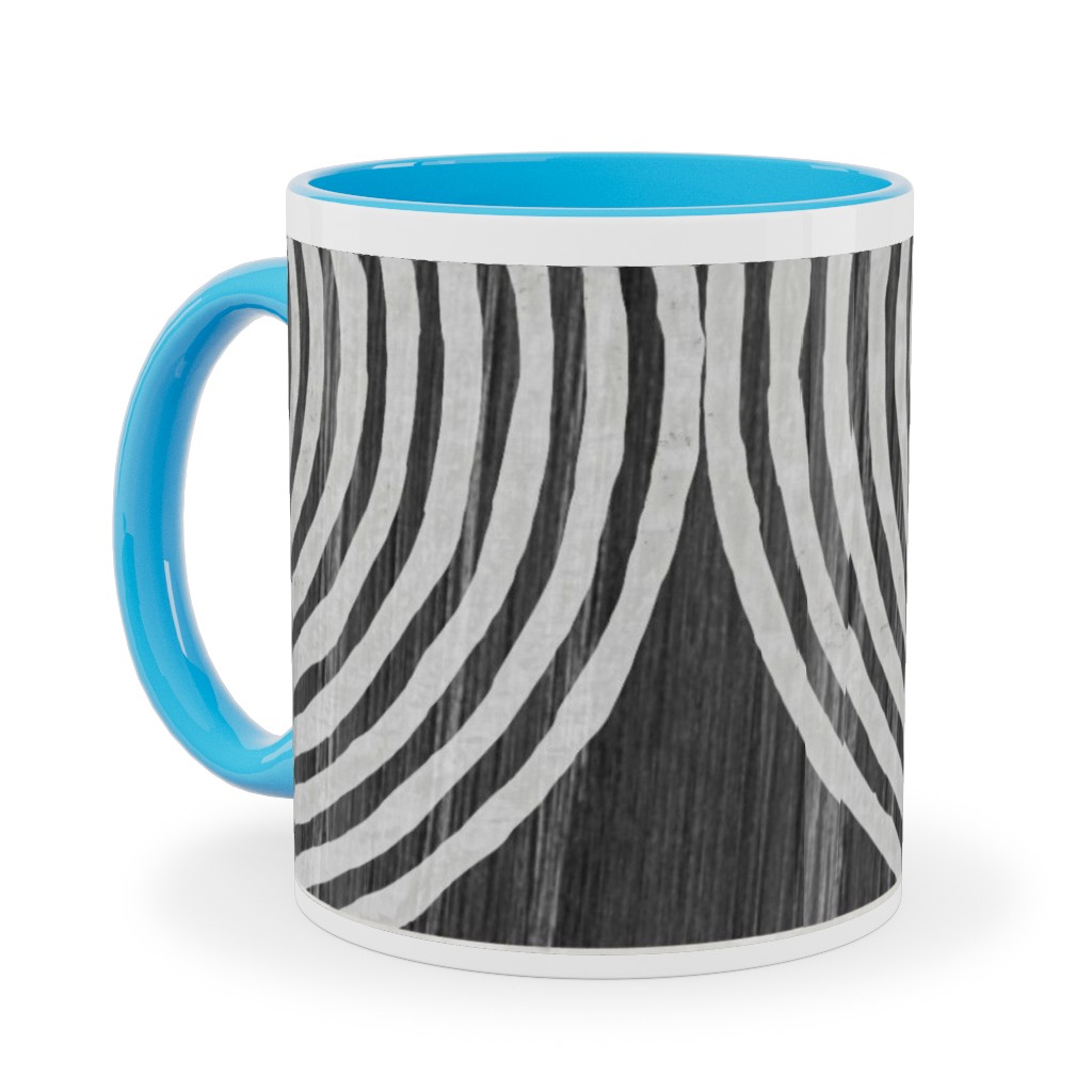 Boho Tribal Woodcut Geometric Shapes Ceramic Mug, Light Blue, , 11oz, Black, Coal