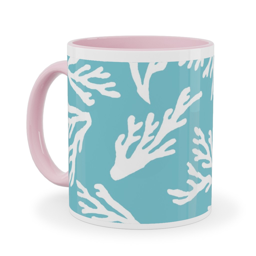 Coral - Turquoise Ceramic Mug, Pink, , 11oz, Blue, True Blue