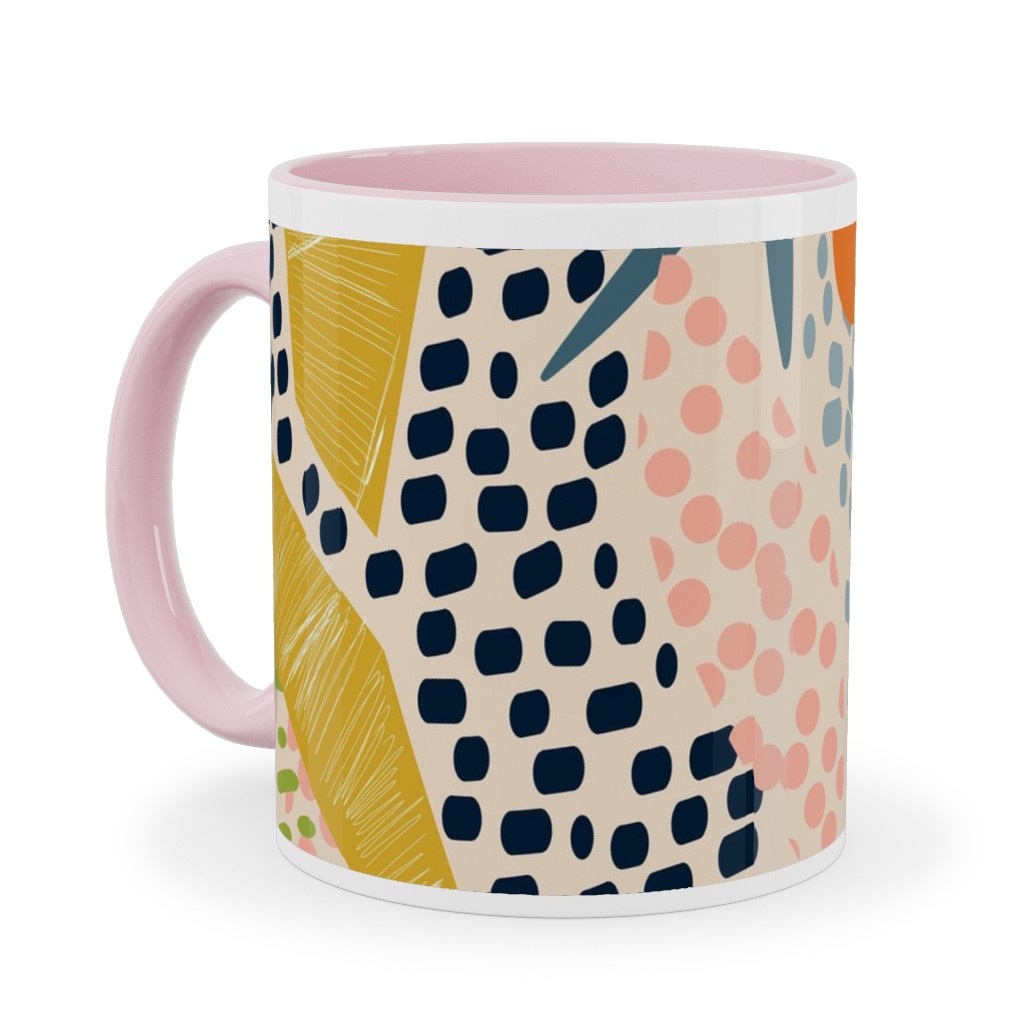 Tropical Foliage - Natural Retro - Multi Ceramic Mug, Pink, , 11oz, Multicolor
