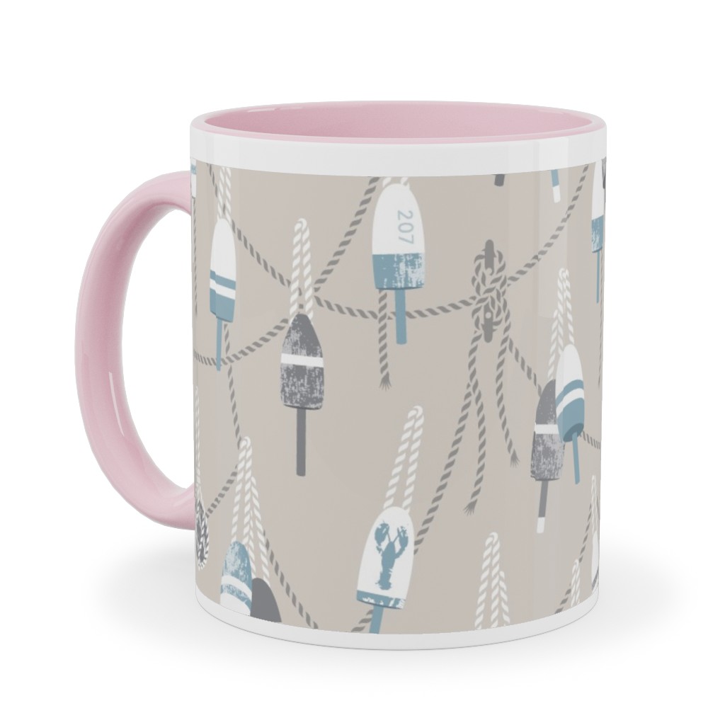 Lobster Buoy - Light Beige Tan Ceramic Mug, Pink, , 11oz, Beige, Pearl