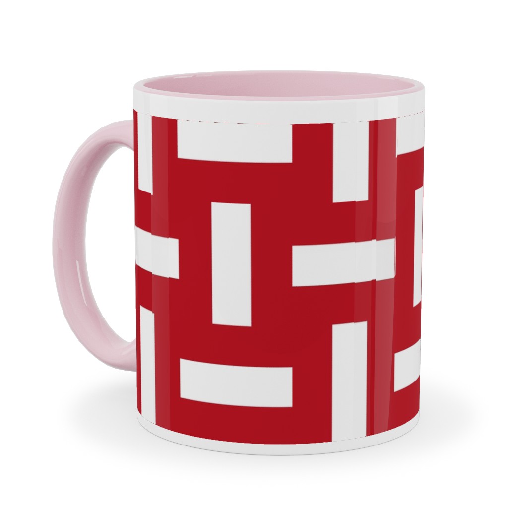 Geometrically Assembled Flag - Red Ceramic Mug, Pink, , 11oz, Red, Red