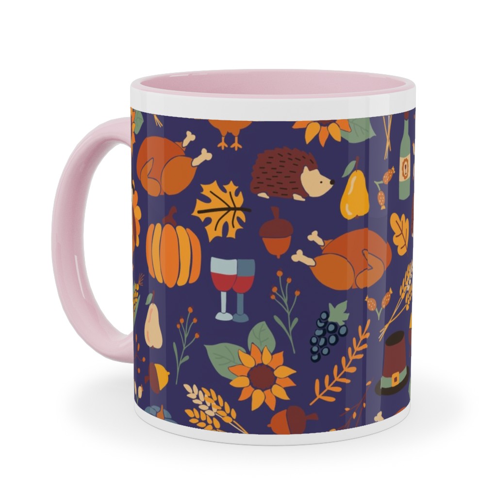 Thanksgiving Table Ceramic Mug, Pink, , 11oz, Multicolor, Viola