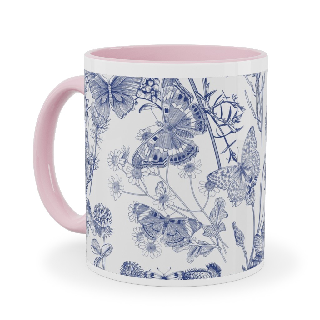 Butterflies and Wild Flowers Ceramic Mug, Pink,  , 11oz, Blue