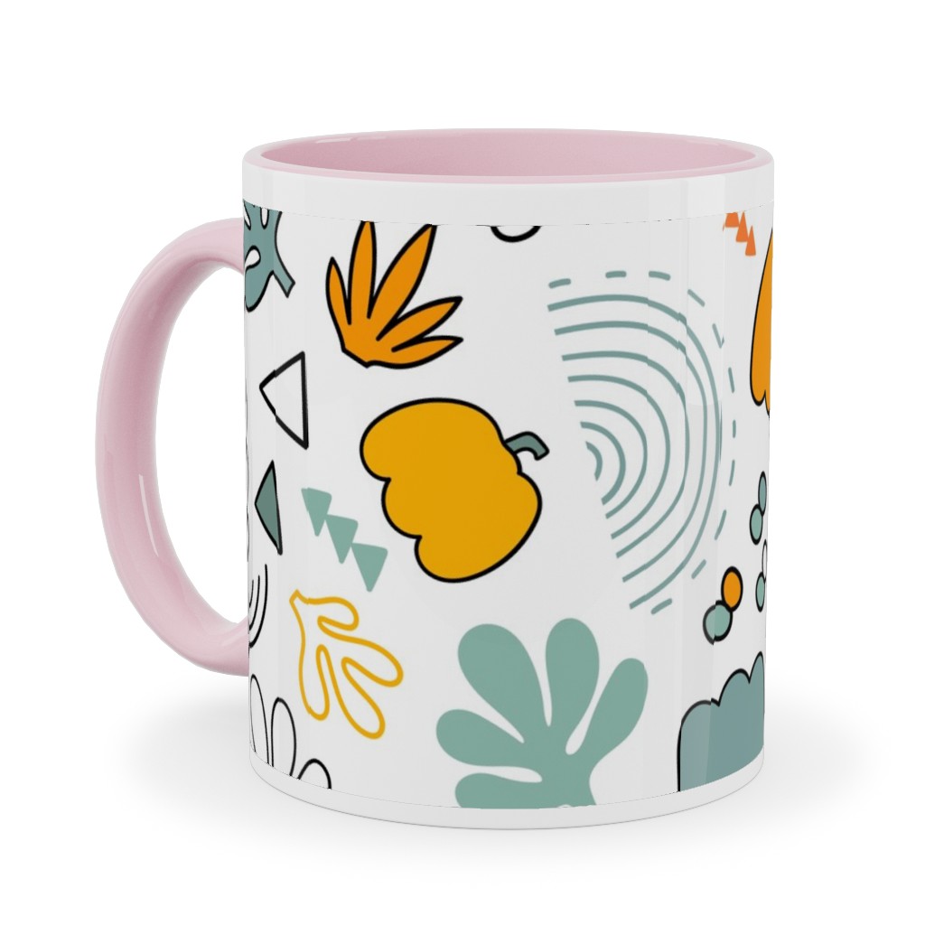 Autumn Harvest Vegetables With Doodles - Light Ceramic Mug, Pink, , 11oz, Multicolor