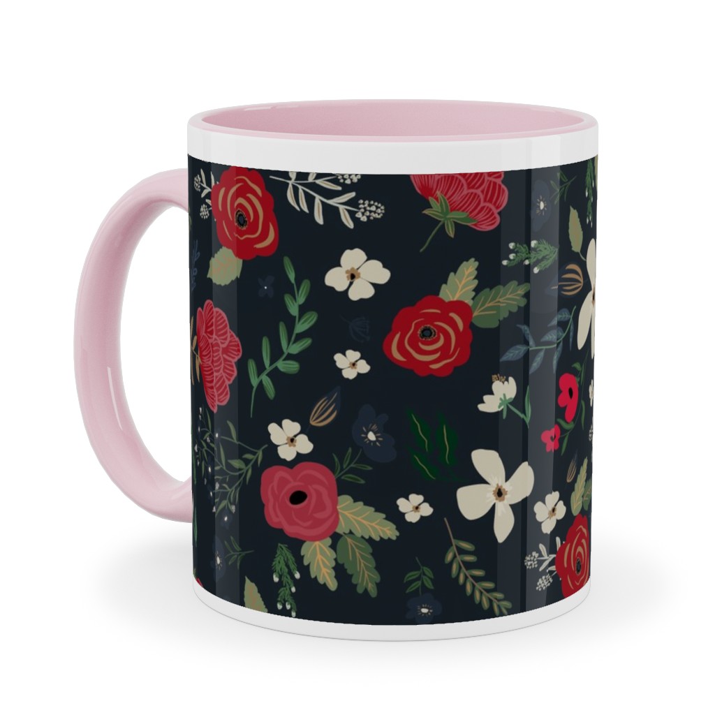 Fancy Winter - Navy Background Ceramic Mug, Pink, , 11oz, Black, Black