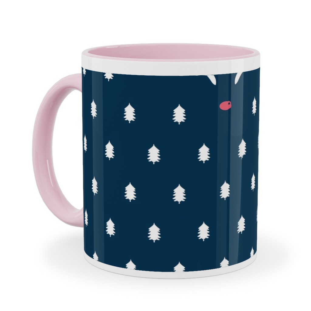 Modern Christmas Deer - Navy Ceramic Mug, Pink,  , 11oz, Blue