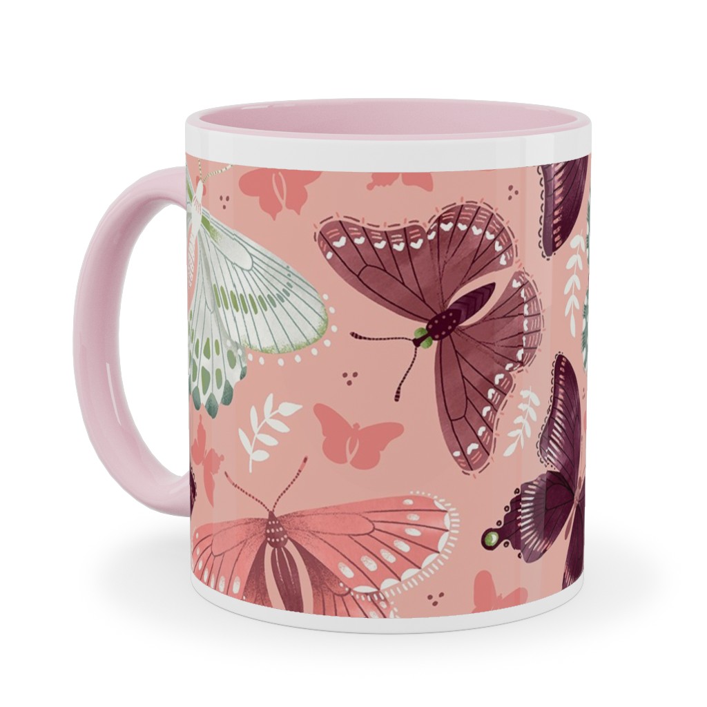 Romantic Butterflies - Pink Ceramic Mug, Pink, , 11oz, Pink, Bright Pink