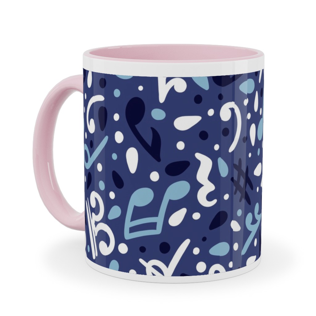 Music Notes and the Blues Ceramic Mug, Pink,  , 11oz, Blue