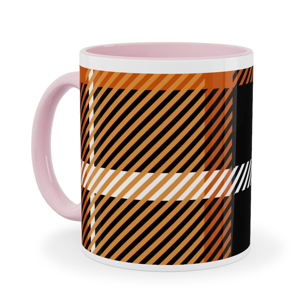 Orange and Black Plaid Ceramic Mug, Pink, , 11oz, Orange, Orange